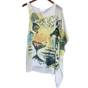 Zara Collection Asymmetrical One-Sleeve Tiger Print Sheer Top
